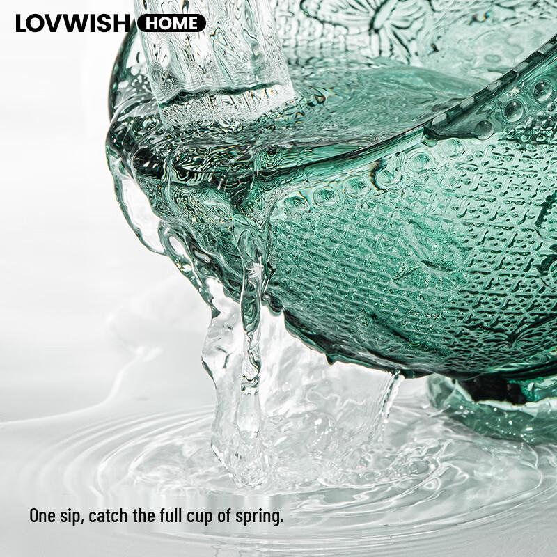 LOVWISH Dark Green Butterfly Embossed Glass Mug with Handle & Lid