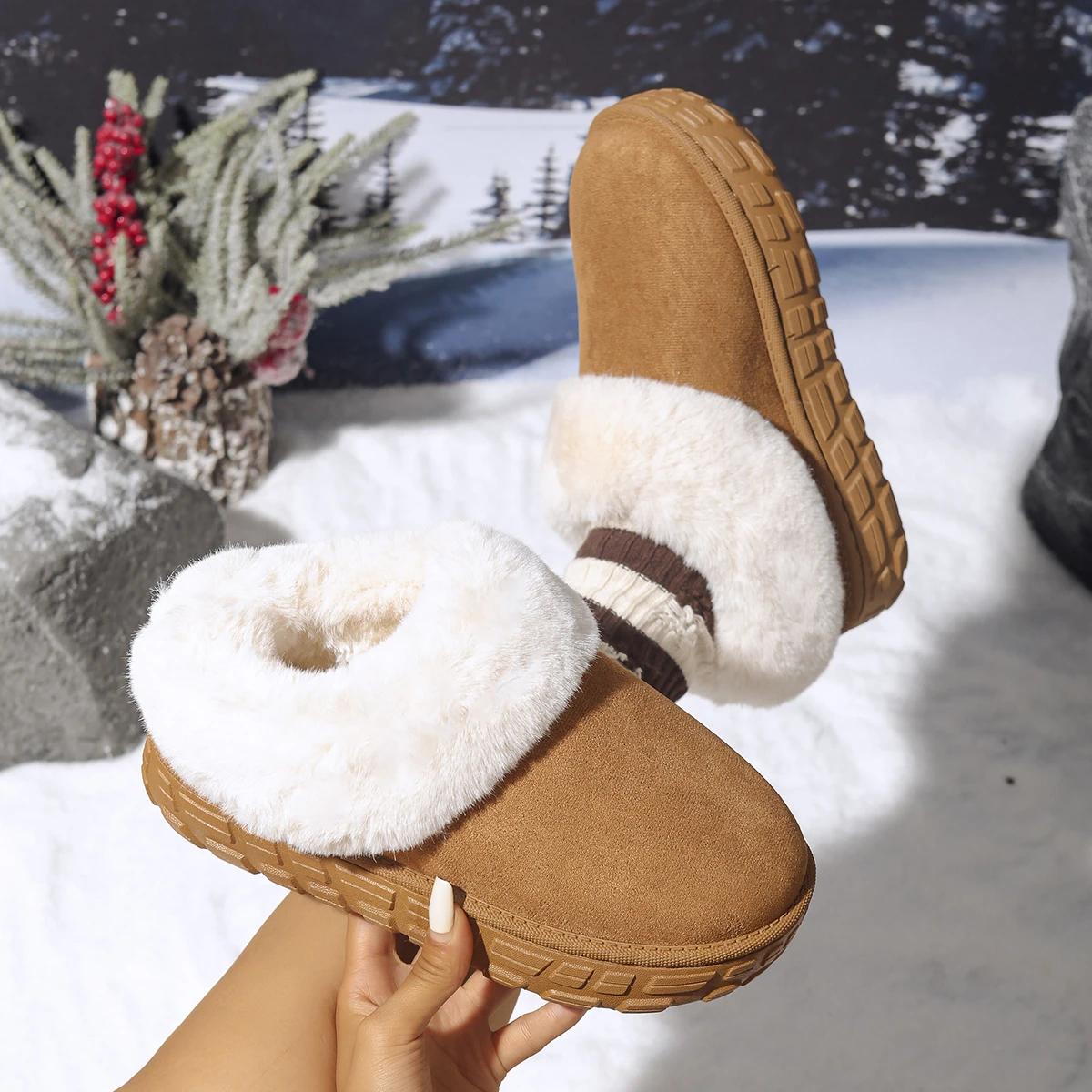 

Fashion Fur Ankle Fluffy Boots Women 2025 Winter Warm Plush Outdoor Non Slip Shoes Woman Faux Suede Closed Toe Soft Sole Snow Boots 41 белый