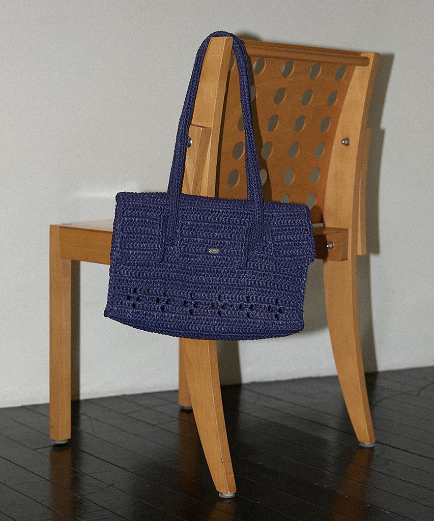 Slowslowly Lily Handmade Crochet Raffia Hermetic Shoulder Bag (+Gift Tassel Keyring Included) _ Navy