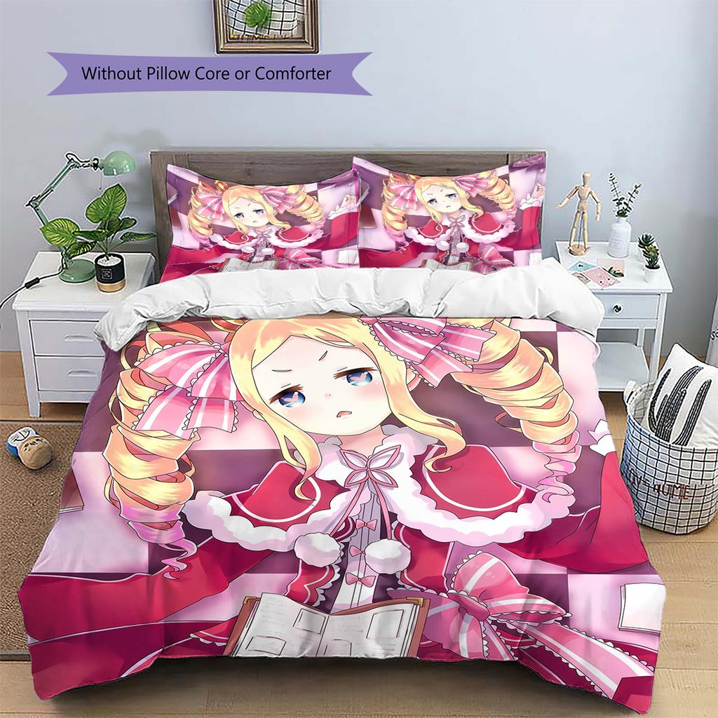 Re:Zero Pattern Bedding Quilt Set Home Decoration Gift (1 * duvet cover + 2 * pillowcase without core)