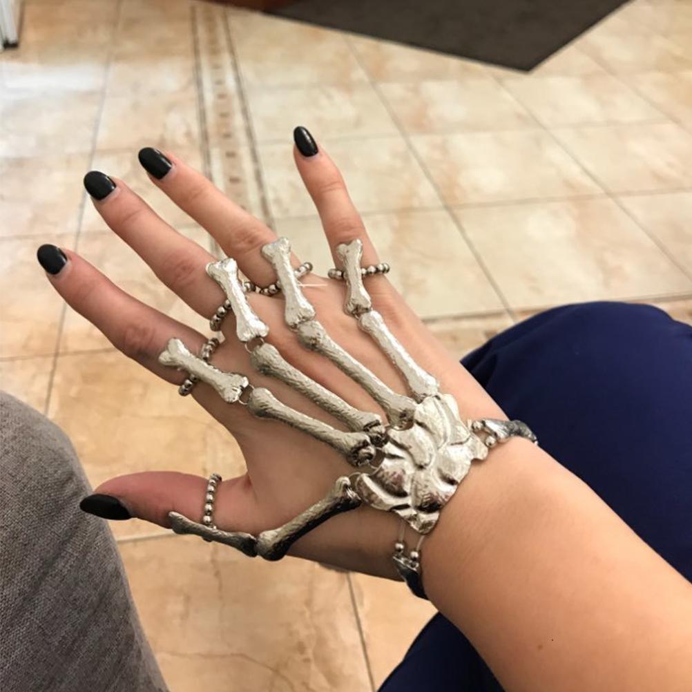 Halloween Skeleton Finger Bracelets Women Skeleton Bones Hand Bracelets Nightclub Gothic Punk for Christmas Halloween