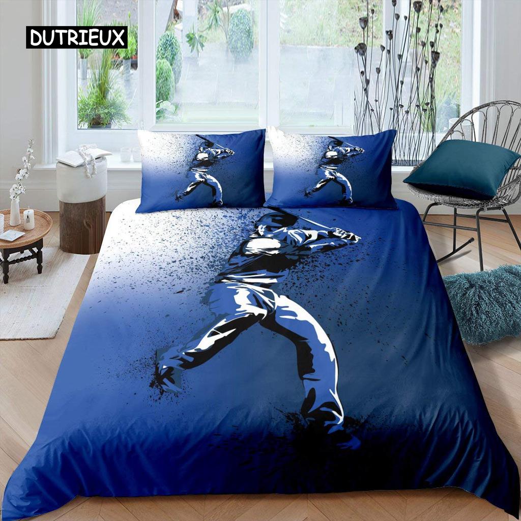 Baseball Duvet Cover Polyester Ball Pattern Sports Theme Player Twin Bedding Set for Teen Baseball Lovers Queen King Quilt Cover