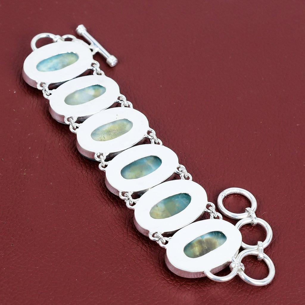 Larimar Bracelet Natural Gemstone Bracelet 925 Sterling Silver Bracelet Adjustable Chain Bracelet Decent Jewelry Handmade Bracelet for Gifts