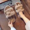 Fashion Women Slippers Fashion One Word Fluff Solid Slippers Casual Home Comfortable Cotton Shoes Women Flat Plush Warm Slides Women