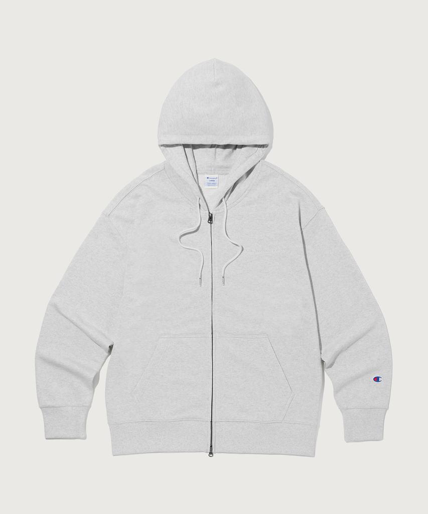 Champion Small Logo Loose Fit Zip-Up Hoodie Light Grey