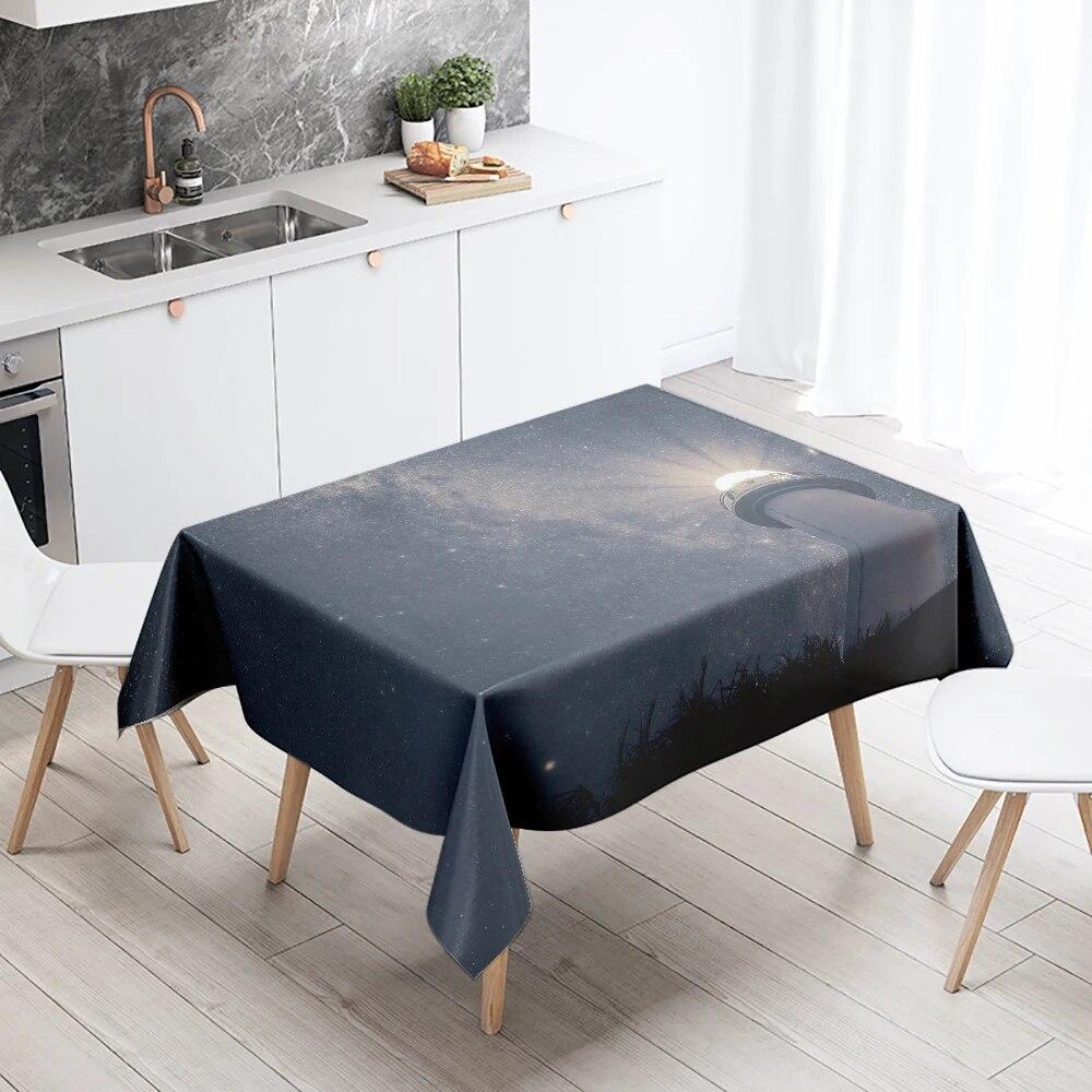 Starry Universe Tablecloth Planet Track  Anti-fouling Waterproof Rectangular Kitchen Table Home Decoration