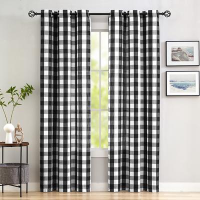 2pcs Classic Grid Looped Semi Blackout Curtains Suitable for Living Rooms, Bedrooms, Dining Rooms