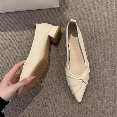 French Evening Breeze Pointed Single Shoes Women's Shoes Versatile Light Mouth Thick Heel Spring and Summer 2025 New with Skirt Temperament Ladyshoes
