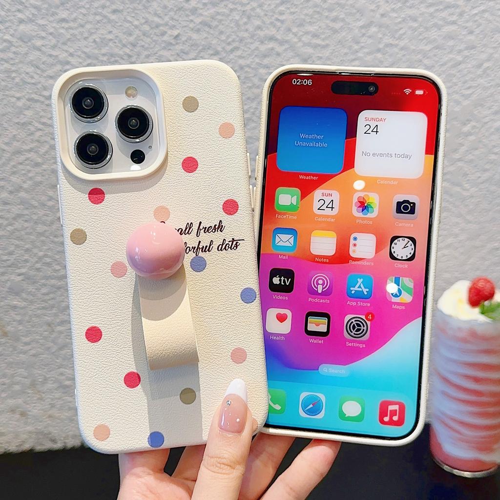 Polka Dot Love Flowers for Apple 16 Promax Ring Mobile Phone Case for IPhone 15 Fresh 14/13