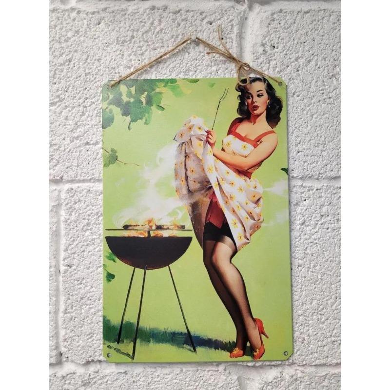 Pin-Up Girl Tin Plates, Garage Workshop Metal Decor 20x30cm