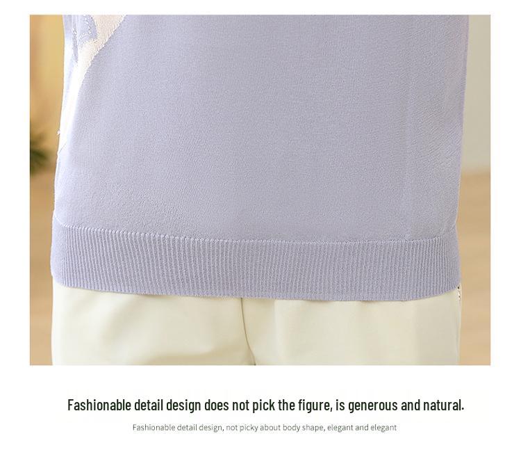 Mom's Summer Ice Silk Short-Sleeve Knit Top for Middle-Aged Women