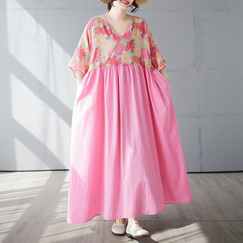DIMANAF 2025 Women Plus Size Summer Dress Casual Vintage Dress Loose Long Printing Maxi Basic