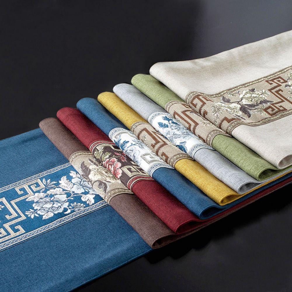 Washable Retro Table Flag Chinese Style Tea Table Cloth Floral Table Runner  Hotel Decoration