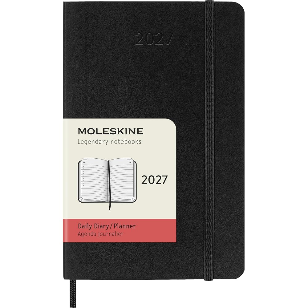 Moleskine 2027 Daily Diary, January Start, 12 Months, Pocket Size (9cm x 14cm), Soft Cover, Black