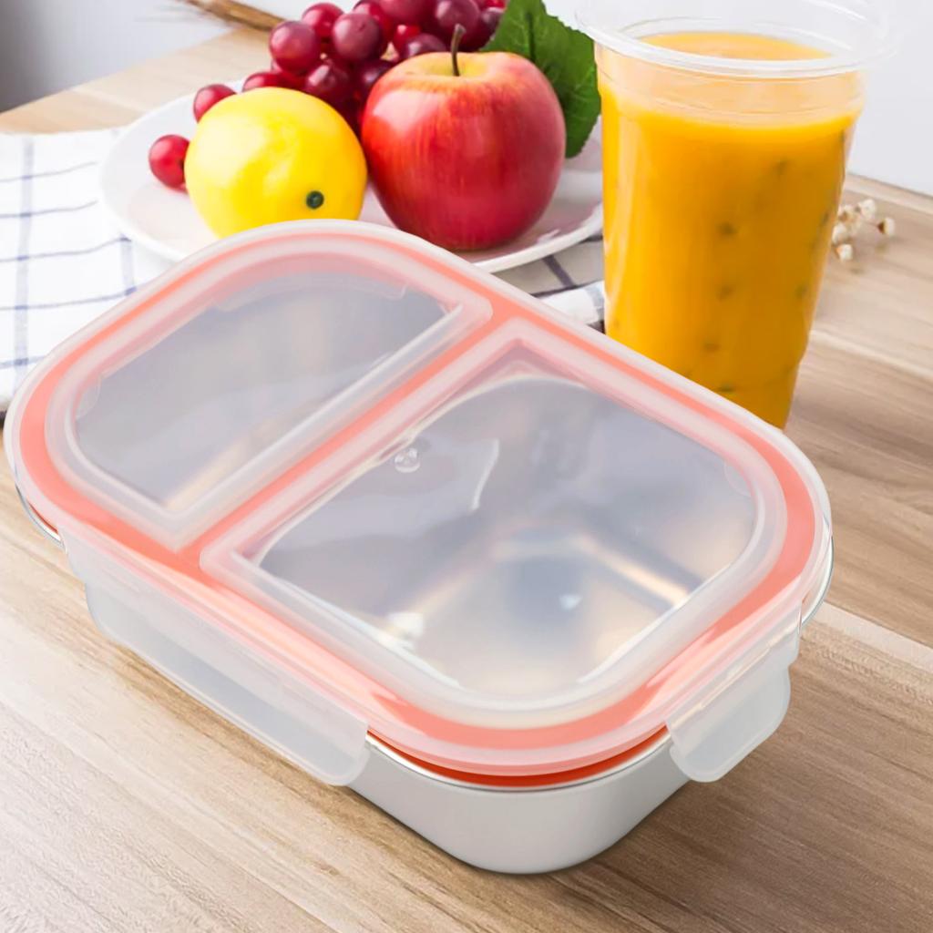 Stainless Steel Snack Box with Leak Proof Lid Dual Compartment Design for Fresh Food Storage Easy To Clean and Carry