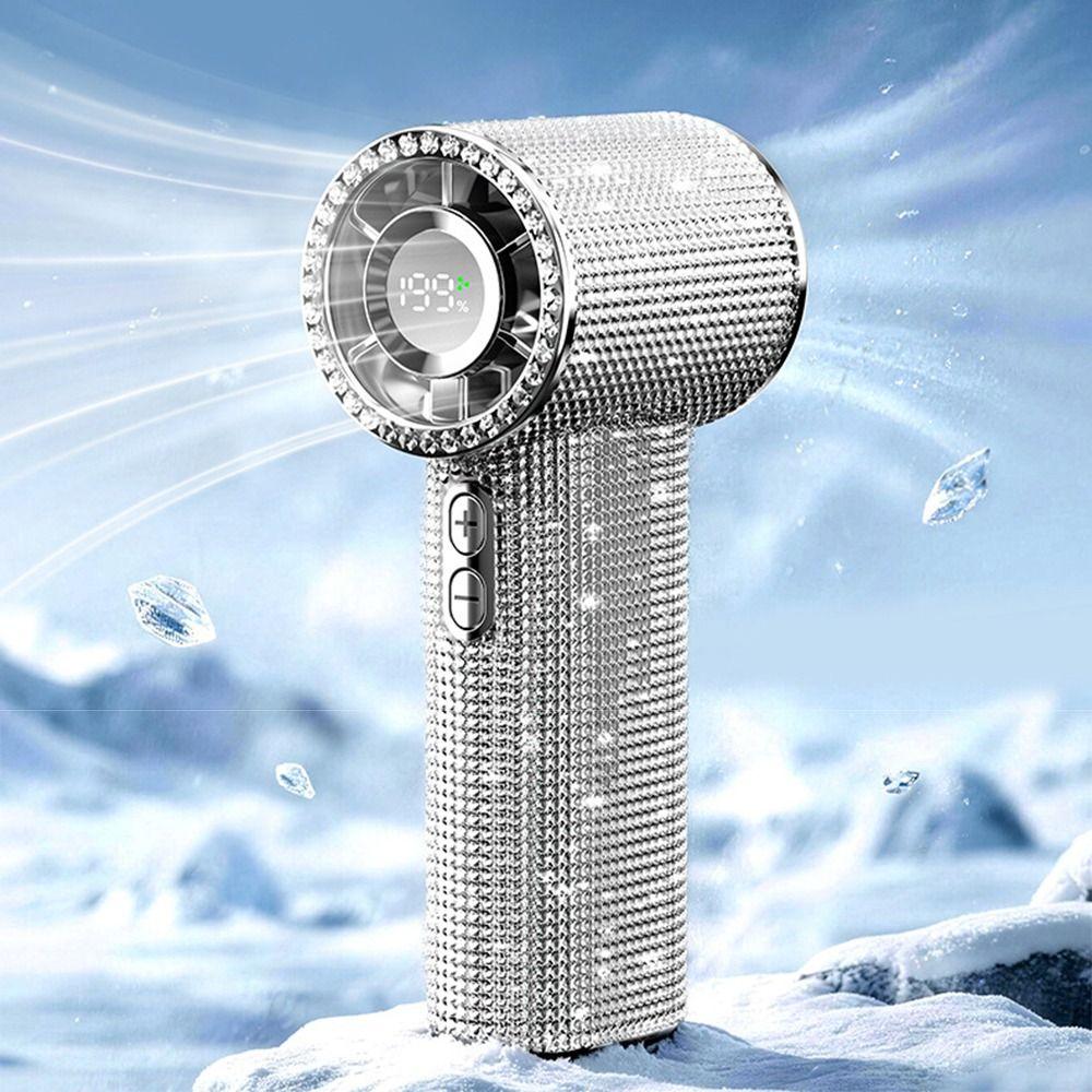 Small Size Rhinestone Handheld Fan Long-Lasting Bladeless Personal Fan Outdoor Use