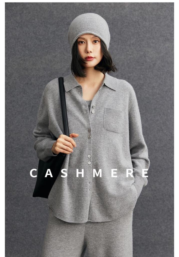 Autumn/Winter 2026 Women's Cashmere Polo Collar Knit Cardigan