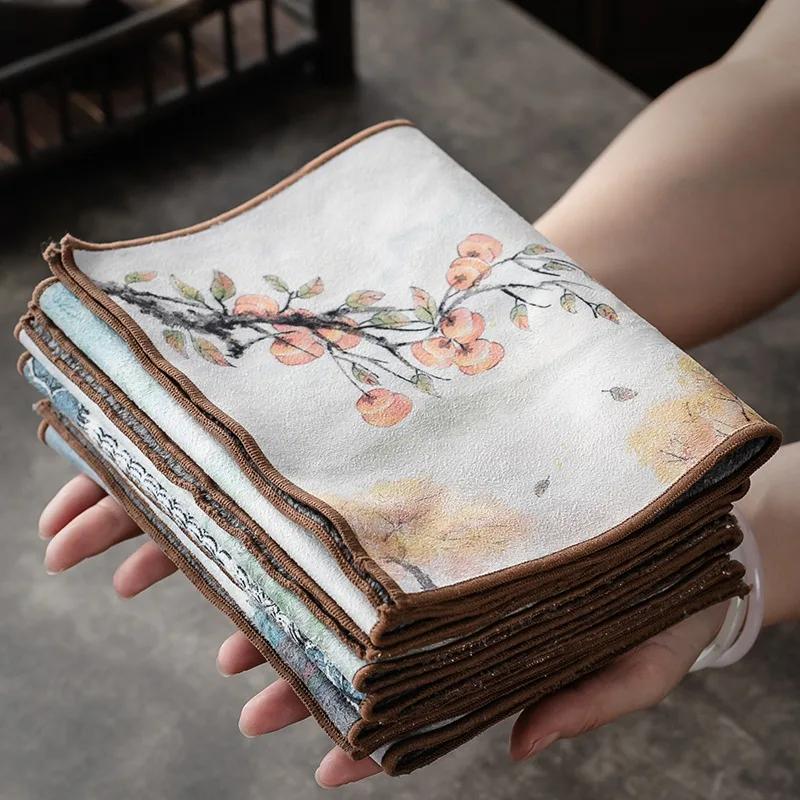 Thickening Grey Tablecloth and Rag Cotton and Linen Absorbent Tea Towel Simple Style Tea Mat Household Tea Ceremony Accessory