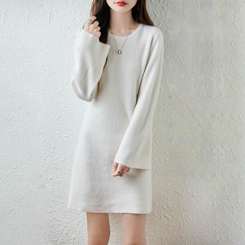 Women Sweater Dress 100% Wool MODERN NEW SAGA O-neck Knit Long Pullover Winter Jumpers Wool Long Dress Female