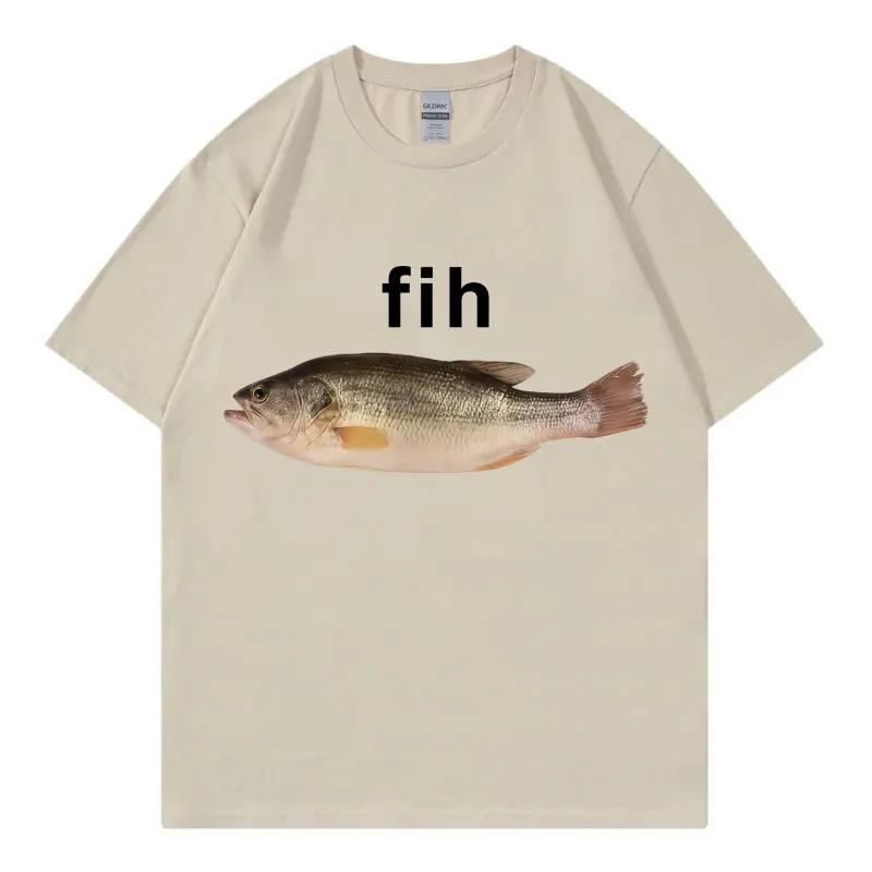 Mens Fun ShortSleeved Fish Pattern 100 Cotton LooseFitting Casual Fashion HighQuality Daily Wear TShirt