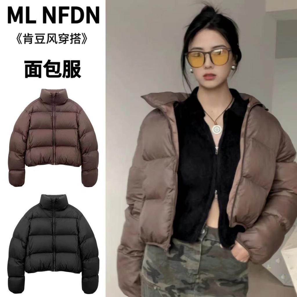 American short women's down cotton clothes small solid color stand-up collar bread clothes cotton-padded jacket