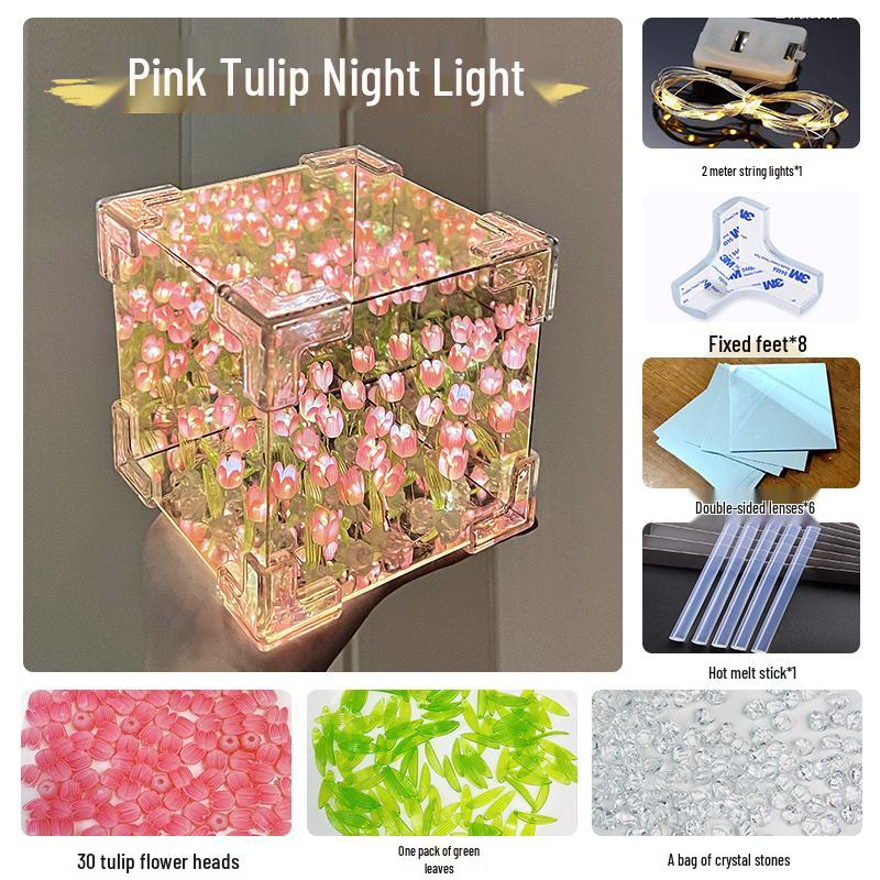Cadeau de Saint-Valentin: Veilleuse Tulipe Faite à la Main Rubik's Cube - Parfait pour l'Anniversaire de la Petite Amie