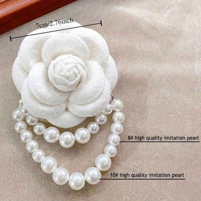 1pc Elegant Women's Camellia Flower Faux Pearl Tassel Brooch Pin For Shirt Collar Clothing Accessory, Party And Wedding Gift Valentines
