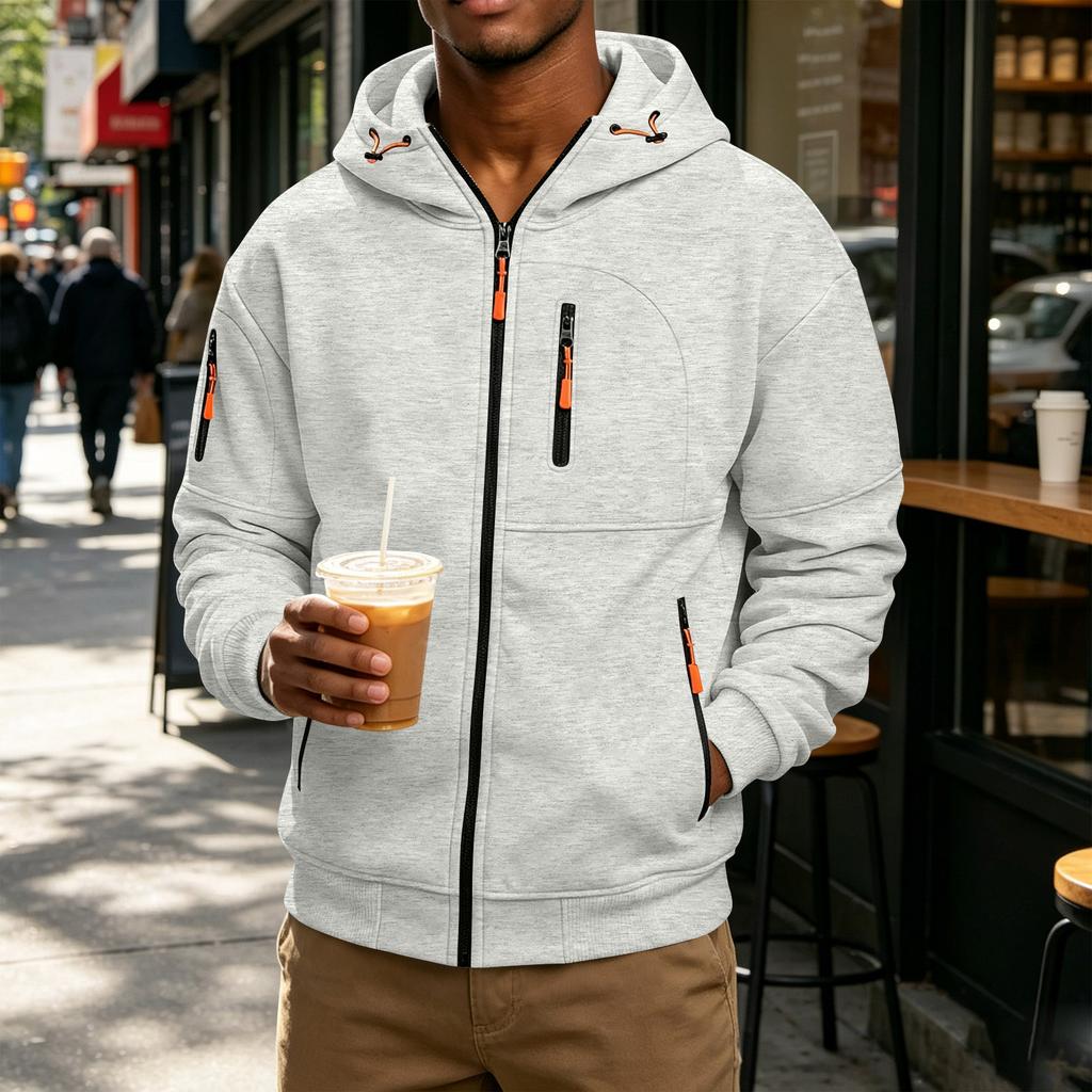 Men's Casual Color Hooded Long Sleeve Jacket for Everyday Wear