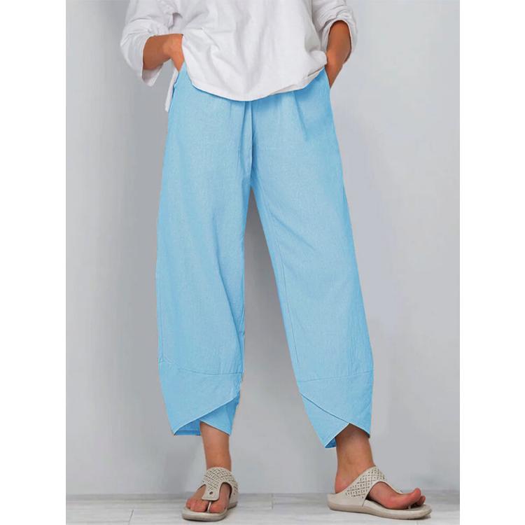 Summer Women Elastic Waist Pants Cotton Loose Casual Trousers