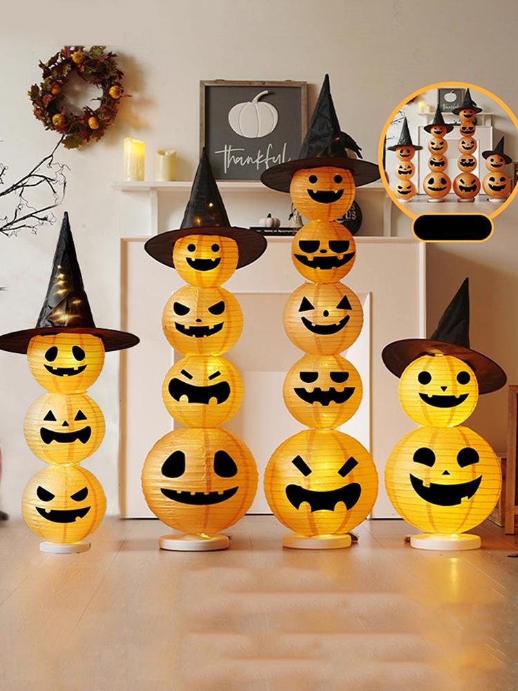 Halloween Decorative Pumpkin Lantern W/ Witch Hat LED Pumpkin Lantern Halloween Lantern for Indoor Outdoor Yard Holiday Decor
