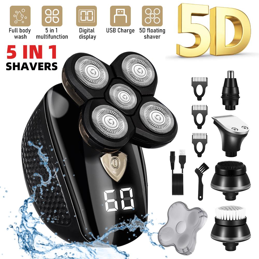 4D Head Shavers for Bald Men 5-in-1 Rechargeable Waterproof Wet Dry Bald Head Shavers Beard Contour Hairdressing Beauty Kit