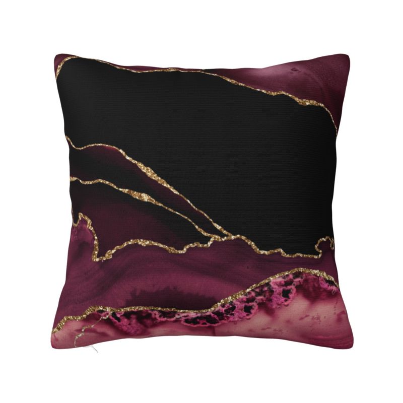 Custom Modern Burgundy Maroon Geode Agate Cushion Cover Velvet Marble Texture Gold Throw Pillow Case Decoration