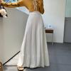 Elegant Fashion Autumn Winter Women Maxi Long Ruffles Skirt High Waist Beige Black Gray Knitted Skirt Knitted Sweet Princess Warm Skirt