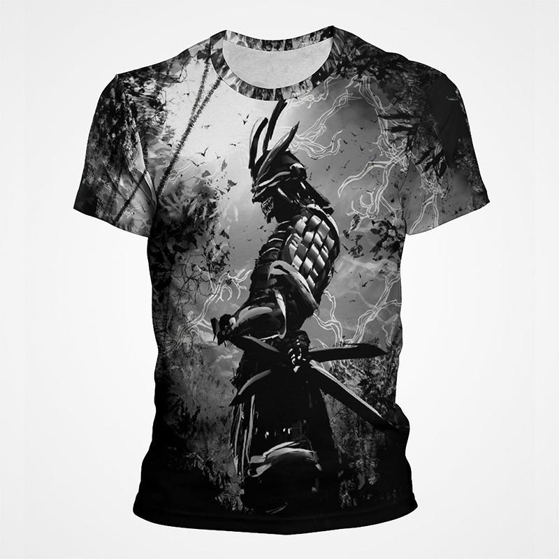 Vintage Samurai Ink Wash Graphic T Shirts For Men Women 3d Printing Short Sleeve Mens Tee Top Streetwear T shirt Tee