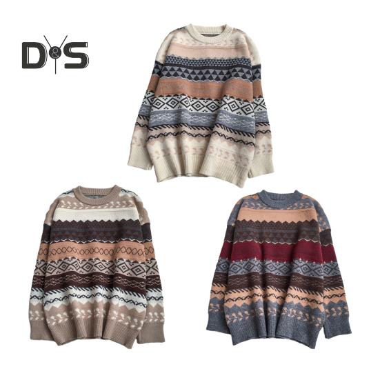Women Autumn Winter Loose Fit Sweater O Neck Long Sleeve Pullover Tops Striped Print Knitting Jumpers Casual Knitwear