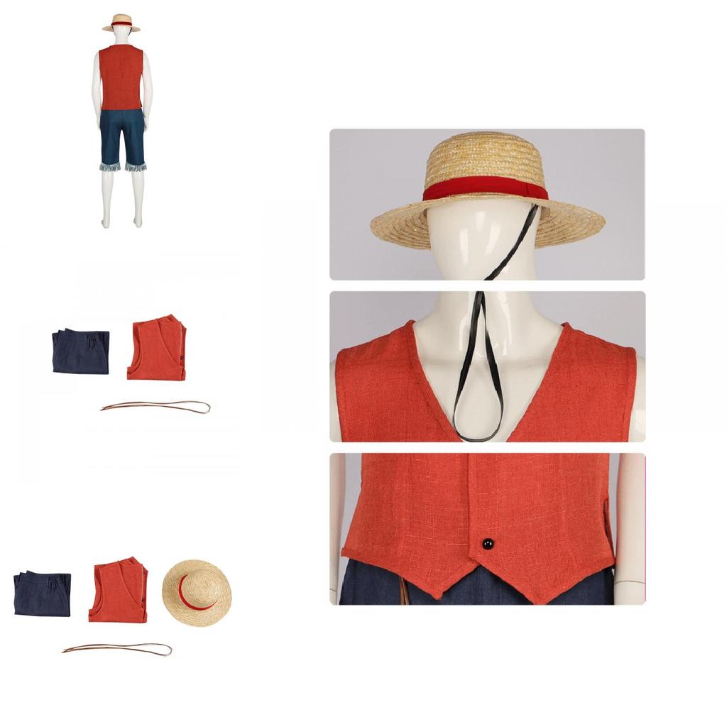One Piece Luffy Real-Life Filmkostüm für Herren Piratenkönig Wano Königreich Cosplay