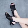 Coarse Heel Women's Sandals 20 Summer Foot-set Mesh Breathable Medium Heel Fish Mouth Sandals