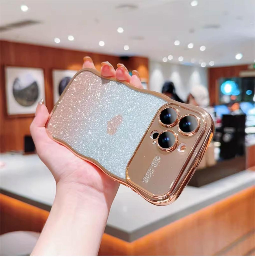 Transparent Wavy Electroplating Phone Case For Samsung Galaxy S26 S25 S24 S23 S22 S21 Ultra Plus Heart Shaped Glitter TPU Cover