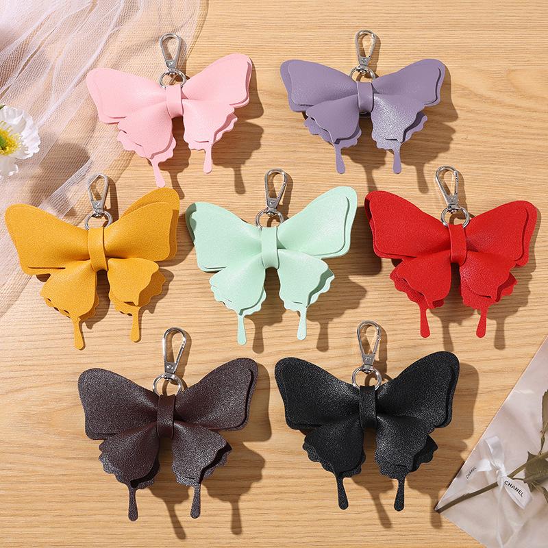 Double-Layer Wing Butterfly Leather Keychain 1Pcs Handcrafted Pendant Durable Keyring for Car Key Bag BFF Small Gift for Women
