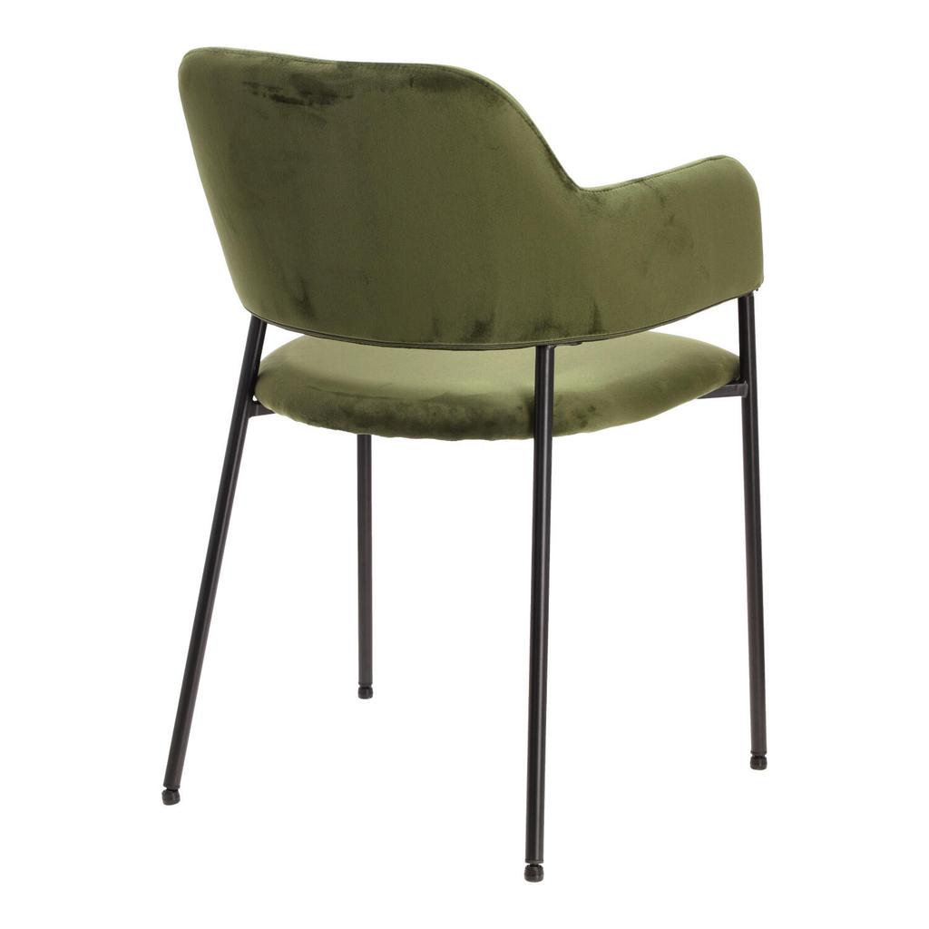 Lima Green Velvet Chair with Armrests and Black Legs