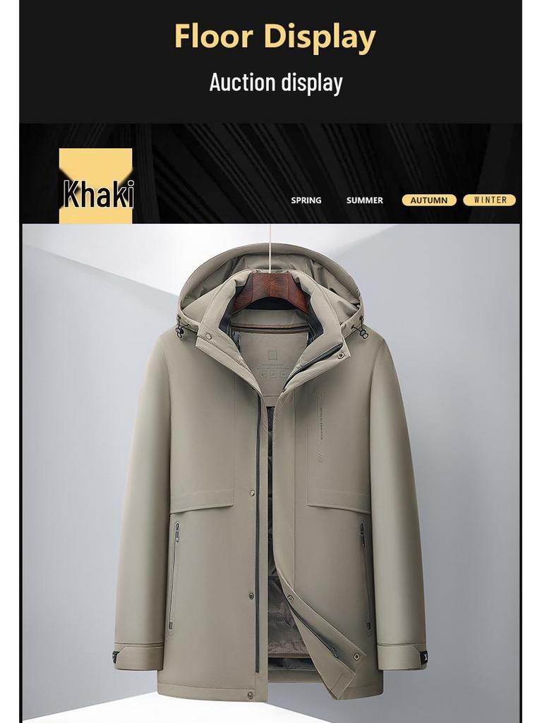 Men's 2025 Winter Mid-Length Down Jacket - High-End, Thickened White Duck Down, Business Casual Style