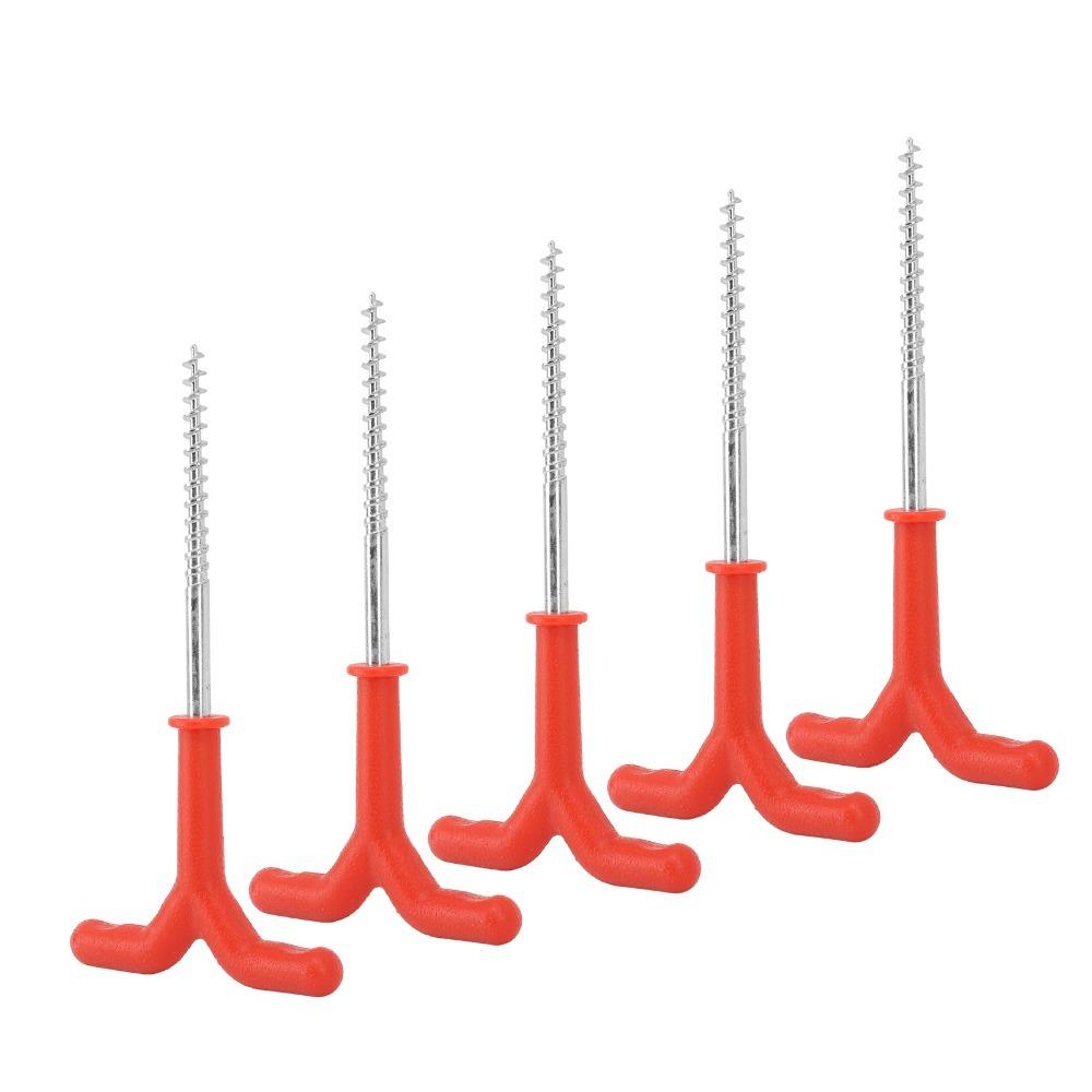 5PCS Threaded Shaft Ice Anchor Set Metal Plastic Tent Stakes Heavy Duty Ground Anchors  Pole Holding