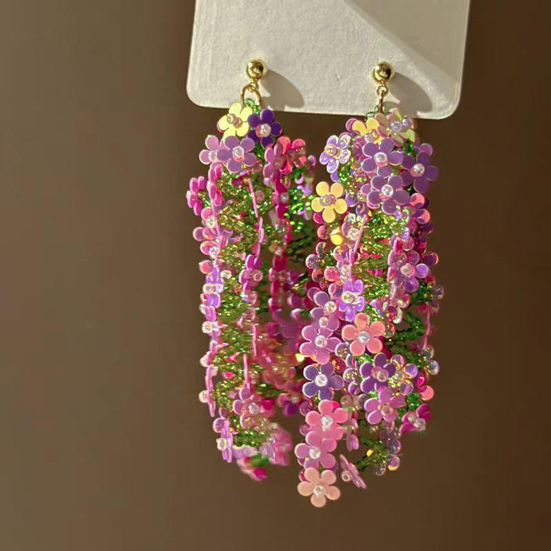 Small Fresh Grape Flower Fringed Earrings Korean Girl Heart Sweet Stud Earrings New Cute Versatile Earrings