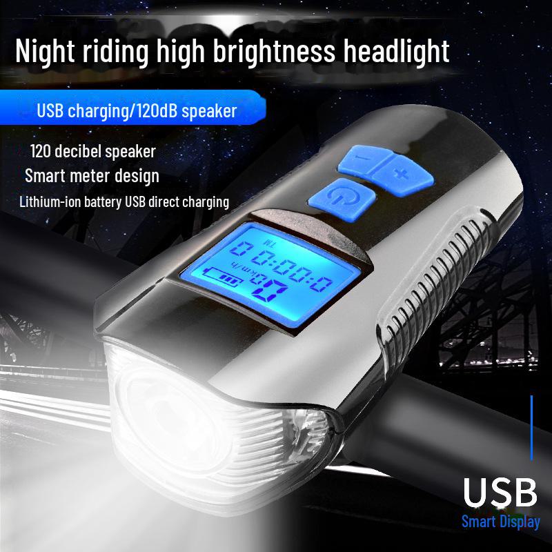 Rechargeable Waterproof USB Night Cycling Light with Speaker and Stopwatch, Strong Headlight.