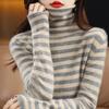 Women's Clothing Autumn and Winter New Casual Striped Loose Pile Neck Sweater Korean Version Color Matching Knitted Bottoming Shirt