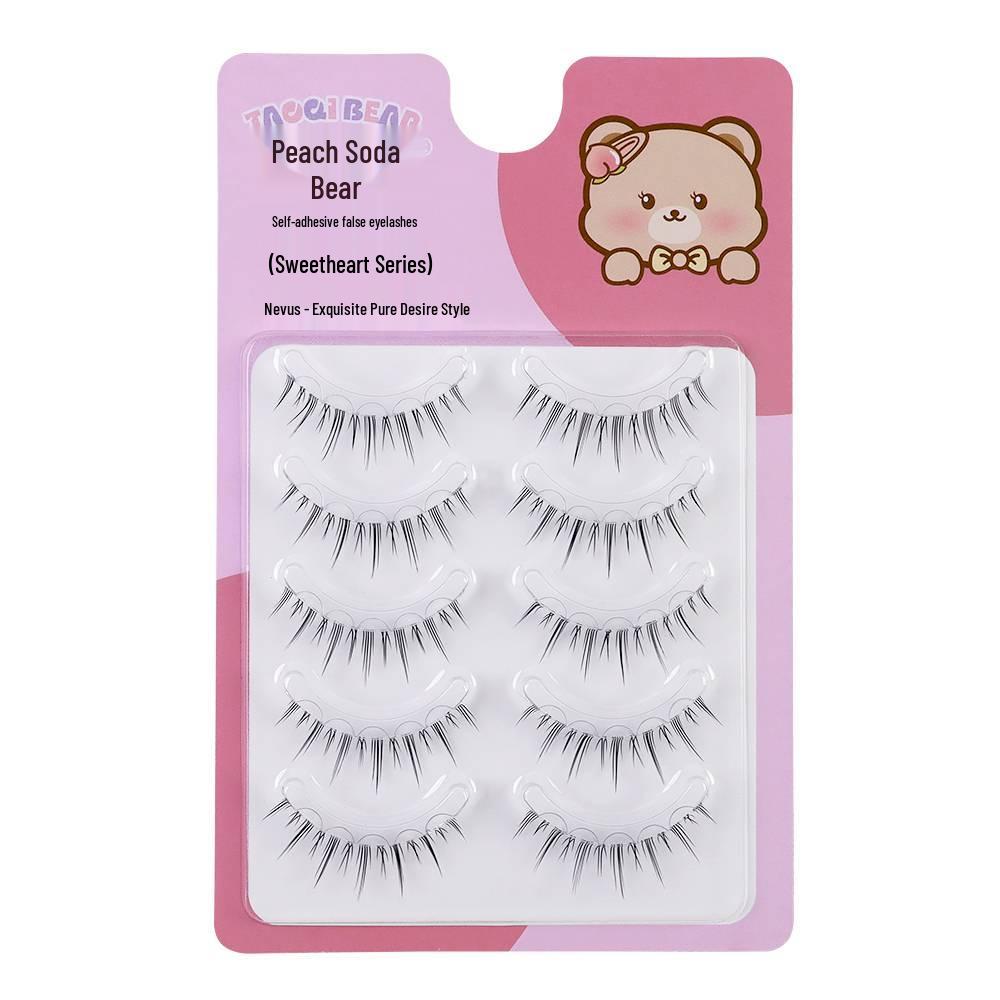 Peach Bear V-Shape False Eyelashes - Natural Messy Look, Transparent Stem, Glue-Free