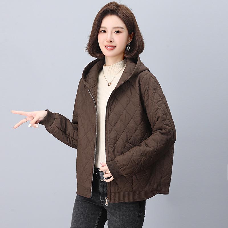 Palton de bumbac cu glugă pentru femei de vârstă mijlocie - Jachetă nouă 2024 călduroasă și ușoară cu croială largă pentru toamnă și iarnă