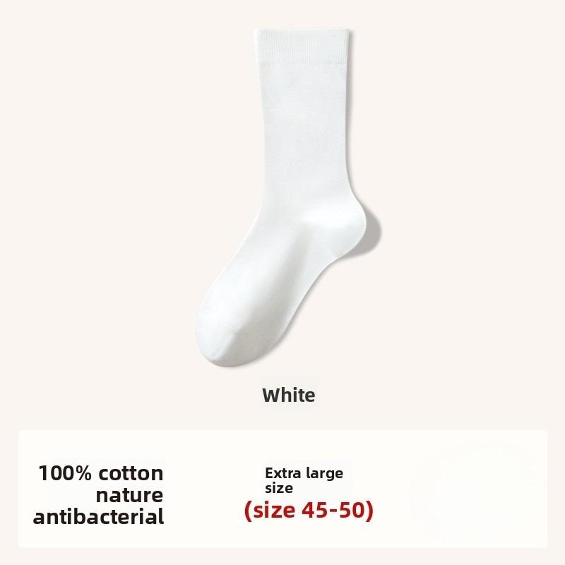 Loose Large-sized Cotton Mid-calf Socks for Men, Black and White All-cotton, Sweat-absorbing and Odor-resistant