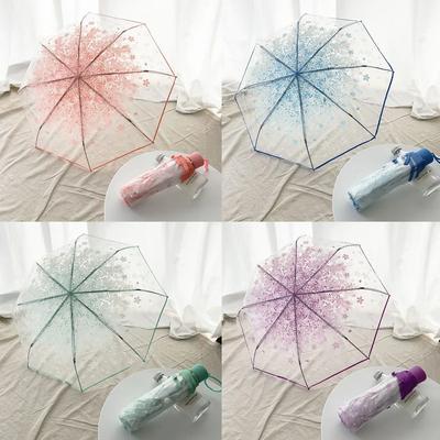 Koreanskt paraply Vikbar Söt koreansk mini fräsch enkel Sen-serien Trifold Cherry Blossom Transparent japanskt paraply