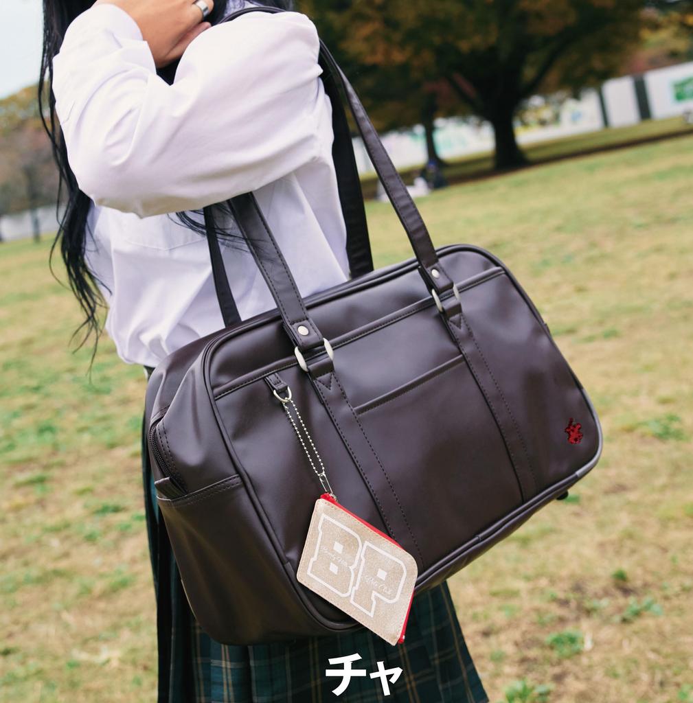 BEVERLY HILLS POLO CLUB Synthetic leather school bag Boston bag Brown Black High school girls boys Water repellent Pouch included bp002 (Cha [22])